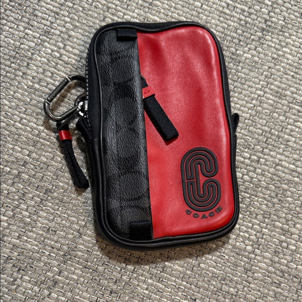 Coach North/South Hybrid Pouch In Signature Canvas Coach Patch Red//Black